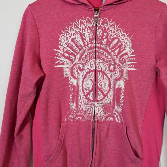 Billabong Y2K Pink Zip Up Hoodie Women's XL Peace Sign Bohemian Hippie Logo - Picture 12 of 14